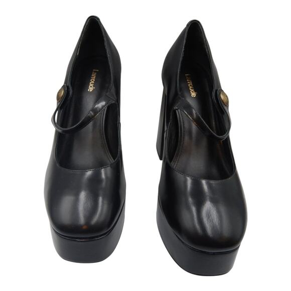 Larroude Emma Leather Block Heels Mary Jane Platform Pumps Shoes Black Size 10 - Picture 4 of 10